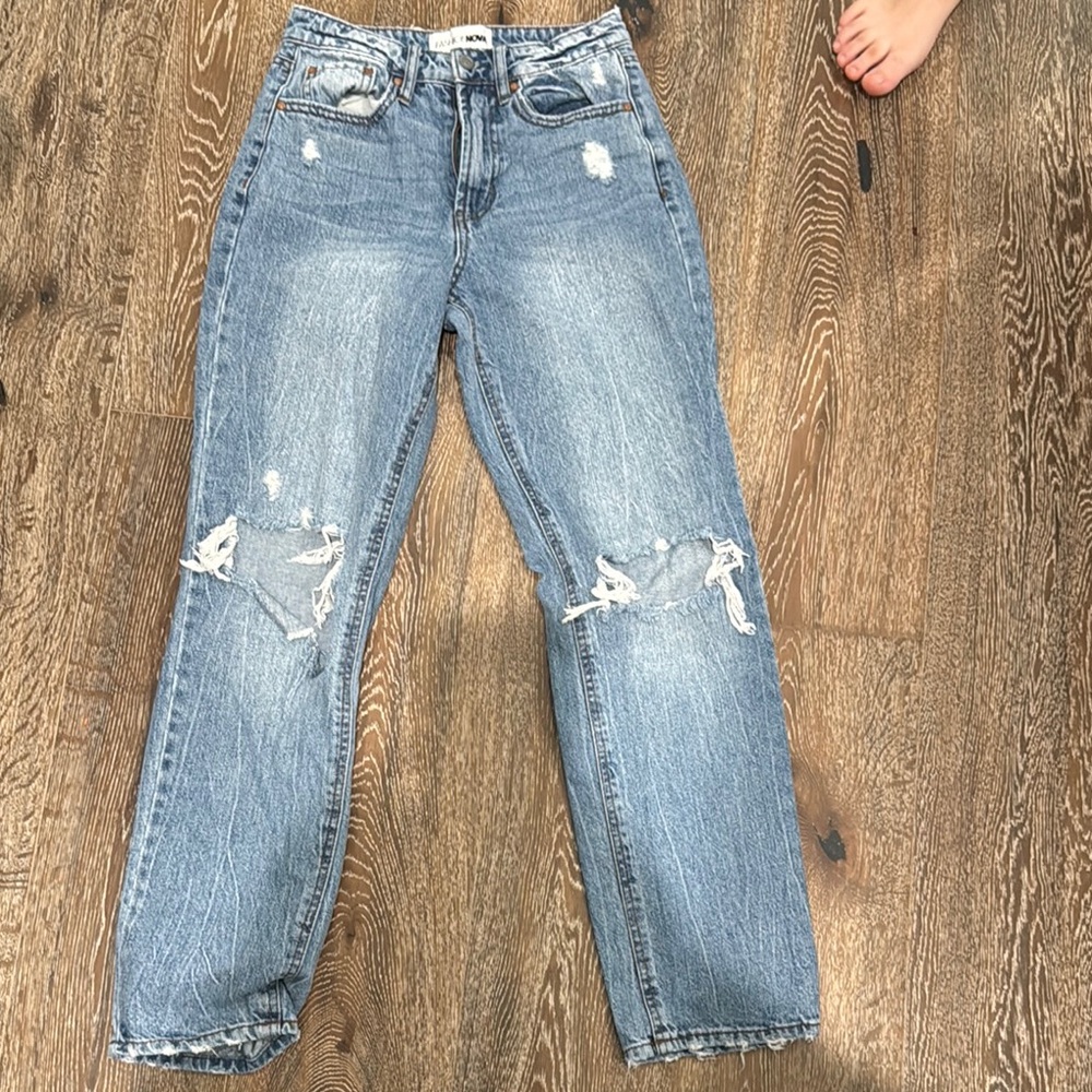 Fashion Nova Blue Boyfriend Jeans with Distressed Details